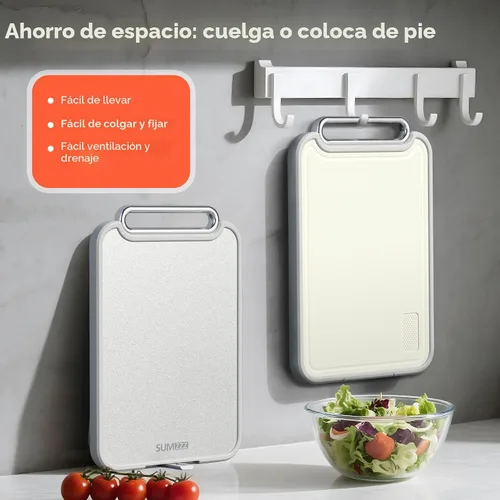 Vista 8 de Sumzzz Tabla de cortar de acero inoxidable para cocina, tabla de cortar 2 en 1 de doble cara, apta para lavavajillas, acero inoxidable de grado