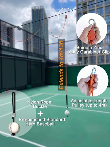 Vista 2 de Swing Trainer with Pulley-Height Adjustable with 13ft Rope Practice Aid,Improve Batting & Develop Muscle Memory Training Tools for Softball