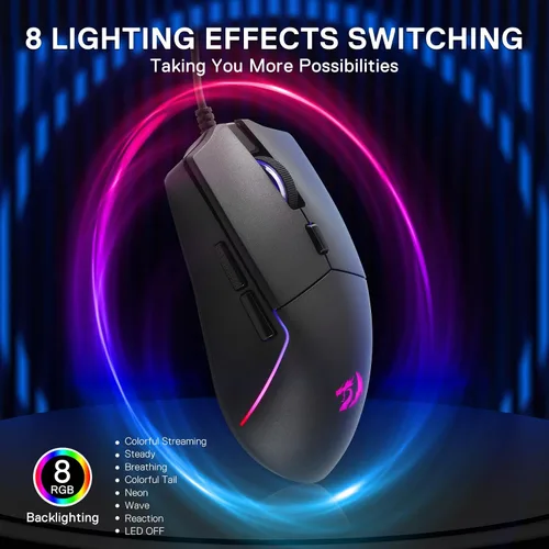 Vista 4 de Redragon M730 Ratón para juegos RGB con cable, 10000 DPI ligero ratón óptico con 6 botones programables, software compatible con carpetas de teclas