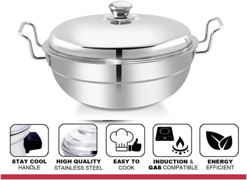 Vista 3 de Idli - Vaporizador multi Kadai de acero inoxidable resistente de alta calidad con fondo de inducción, juego de ollas incluidas, tamaño grande con 5