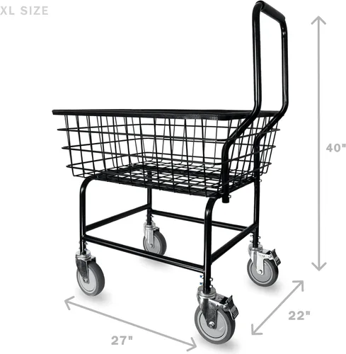 Vista 5 de Carro de lavandería comercial LVP Work Horse con asa extraíble 2.85 bushels (Negro, Extra grande)