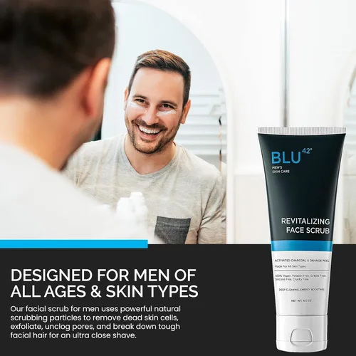 Vista 2 de Exfoliante facial para hombres - Limpiador facial exfoliante con ingredientes naturales - Limpieza profunda para pieles grasas y propensas al acné