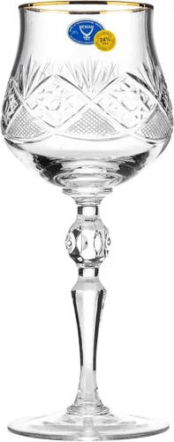 Vista 2 de Neman Crystal - Vaso de vino de cristal de 8 onzas con borde dorado, juego de 6
