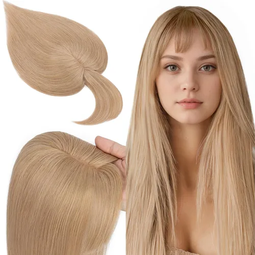 Vista 14 de SEGO Toppers de cabello humano 100% real, con flequillo de aire, base de seda 150% de densidad, topper con clip, 2.7 x 5.1 pulgadas, piezas