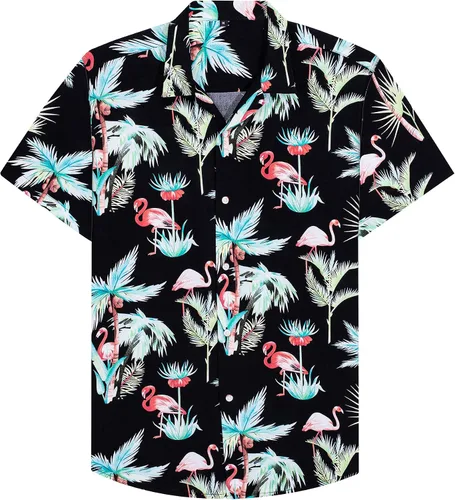 Vista 23 de Alimens & Gentle - Camisa de algodón estilo hawaiano para hombre, casual, de manga corta, ajuste regular 1609 rojo