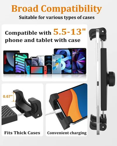 Vista 6 de Soporte para tablet debajo del gabinete, soporte para tableta de cocina con base de abrazadera de metal Sdurdy, soporte para tableta de escritorio