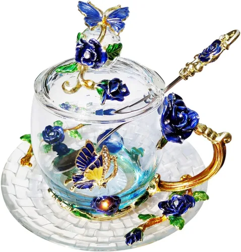 Vista 13 de Taza de café de vidrio, regalo de cumpleaños y Navidad para mujeres, mamá, hermana, novia, compañera de trabajo, taza de té de flores y mariposas