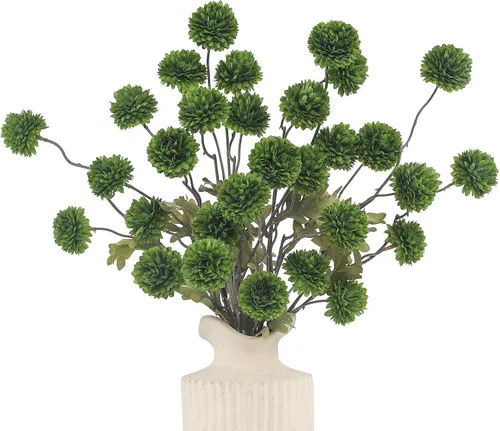 Vista 31 de DuHouse 6 piezas de flores artificiales de seda falsa pompón crisantemo, pequeña mini bola de crisantemo de seda con tallos para bodas DIY arreglos