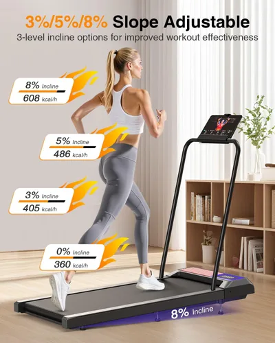Vista 2 de Walking Treadmill Pad with Incline, Walking 2.5HP for Home and Office, 265Lbs Weight Capacity, Treadmill with APP & Remote Control, LED Display