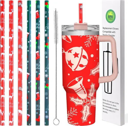 Vista 9 de Pajitas reutilizables para reemplazo de Stanley Cup, pajita larga de plástico de 12 pulgadas para vasos de 40 30 oz, pajitas duras coloridas