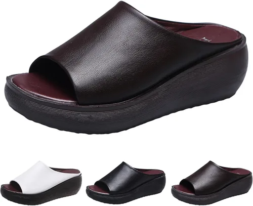 Vista 5 de Sandalias ortopédicas para mujer 2024 de verano, cómodas, ortopédicas, de cuero, con plataforma, con soporte para el arco, sandalias