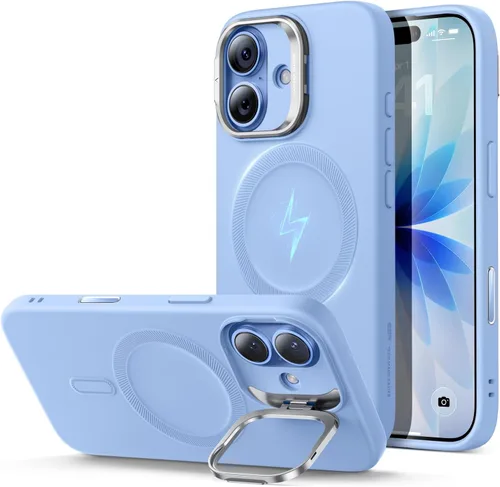 Vista 27 de ESR Funda para iPhone 14 Pro Max, Compatible con Funda de Silicona MagSafe con Soporte, Protección de Grado Militar, Soporte Integrado para Guardar