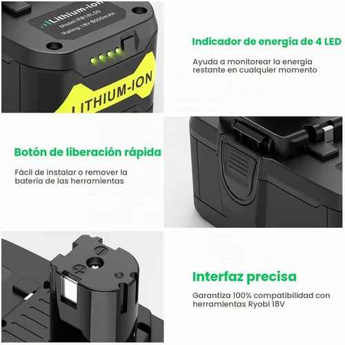 Vista 3 de TREE.NB Reemplazo de 8.0Ah 18V para batería Ryobi de 18 V de capacidad ultra alta compatible con batería Ryobi ONE+ de 18 V P102 P103 P104 P105 P106