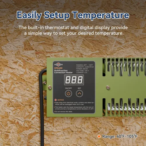 Vista 3 de Calentador utilitario con termostato integrado, bomba eléctrica de 600 W, calentador de casa de 120 V, calentador de convección multifunción HPA600