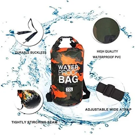 Vista 6 de Bolsa seca impermeable de PVC – Bolsa de almacenamiento seca ligera con tapa enrollable – Múltiples opciones