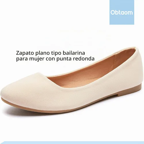 Vista 3 de Obtaom Zapatos planos de puntera redonda para mujer, zapatos de ballet negros para niñas