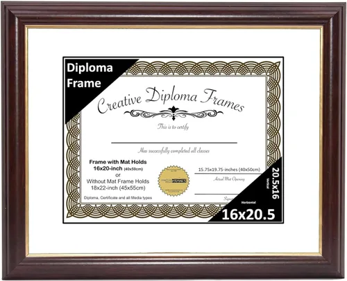 Vista 41 de Creative Picture Frames Marco para Diploma de Caoba con Borde Dorado de 12x16 pulgadas con Vidrio y Paspartú Negro y Colgadores de Pared Instalados