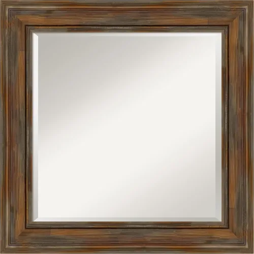 Vista 80 de Amanti Art Espejo de pared marrón de 26 x 22 pulgadas, espejo rectangular de baño de Alejandría marrón rústico para decoración de pared, sala