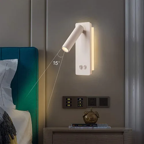 Vista 2 de Lámpara de lectura de cabecera montada en la pared, luces LED de lectura de pared para cama, juego de 2 apliques de pared enchufables, luz