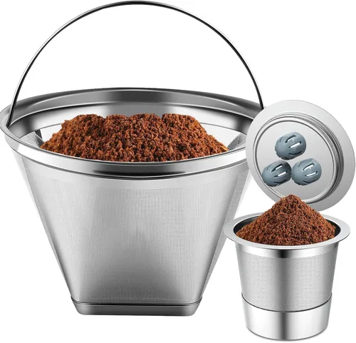 Vista 7 de Filtro de café reutilizable de acero inoxidable compatible con la cafetera Ninja, 4 filtros de café de cono Filtro de café de cesta, Filtros de café