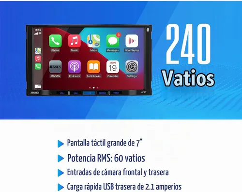 Vista 4 de Jensen J3CA7W-BUC - Estéreo inalámbrico Apple CarPlay Android Auto de 7 pulgadas, cámara Backup camera included, wired or wireless Certified Apple