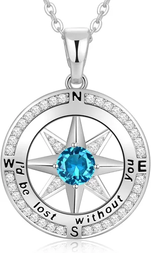 Vista 22 de Peeshow Collar para mujer, brújula, piedra natal, joyería de cumpleaños, aniversario, ideas para su novia, regalo romántico de amor en Navidad, día