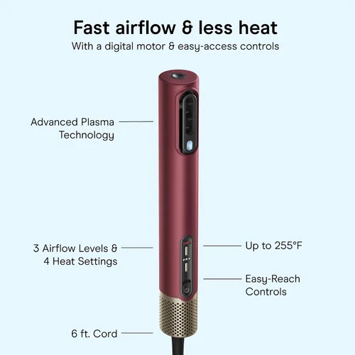 Vista 4 de Infiniti PRO CONAIR - Varita de secado de cabello 5 en 1, alisadora y estilizadora, secador de pelo digital todo en uno con motor iónico, incluye 4