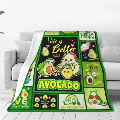 Vista 27 de SweetFox Manta de aguacate, divertida y bonita manta de decoración de aguacate, regalos para niñas y niños amantes, súper cálida, suave, ligera