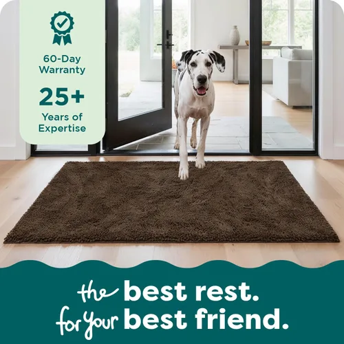 Vista 9 de Tapete de cama Furhaven para mascotas como perros y gatos – Alfombra para comida y toalla de baño de gamuza y felpilla absorbente para patas sucias