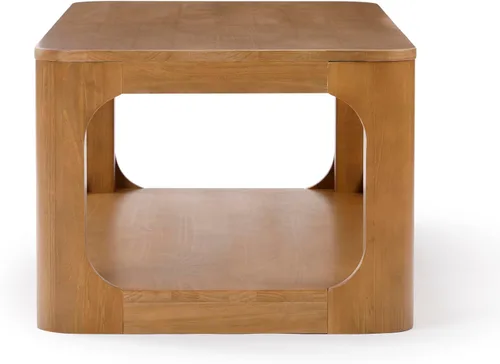 Vista 4 de Plank+Beam Forma - Mesa de centro moderna de 54 pulgadas con estante, mesa central contemporánea con espacio de almacenamiento, mesa de té Nuez