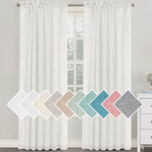 Vista 29 de H.VERSAILTEX - Cortinas de mezcla de lino natural semitransparentes, con bolsillo para cortinero, filtrado de luz, 2 paneles, para sala de estar Gris