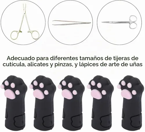 Vista 2 de 5 protectores de tijeras de cutícula, con forma de gato, silicona para recortar cutículas, funda protectora para uñas de los pies, pinzas