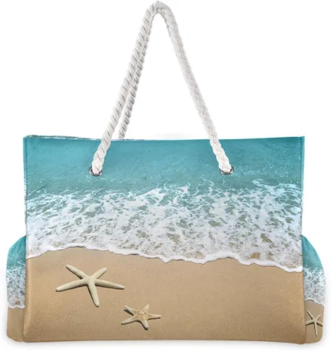 Vista 4 de Bolsas de playa para mujer, diseño de estrella de mar, bolsa grande de playa, bolsa de hombro para piscina, bolso