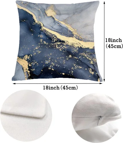 Vista 2 de OUZ Fundas de almohada de terciopelo suave con textura de mármol gris, azul marino y dorado, funda de almohada decorativa moderna de arte abstracto