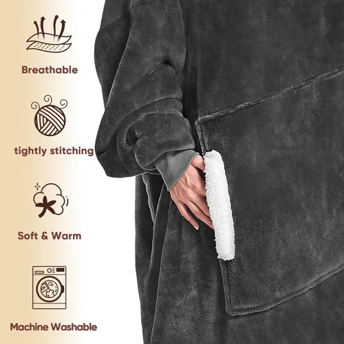 Vista 3 de yescool - Cobija con capucha, sudadera de franela de forro polar sherpa para adultos, mujeres y hombres, talla única