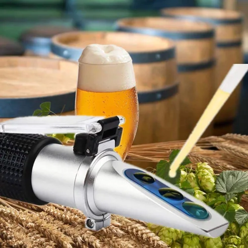 Vista 2 de Refractómetro Brix con ATC para hierba de cerveza, vino, fruta, azúcar, medidor de cerveza casera, doble escala Brix 0-32% y gravedad específica