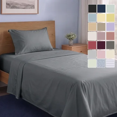 Vista 21 de LANE LINEN - Juego de 2 sábanas de fibras largas 100 % algodón orgánico, percal de fibras largas, ultrasuave y transpirable, para colchones de hasta