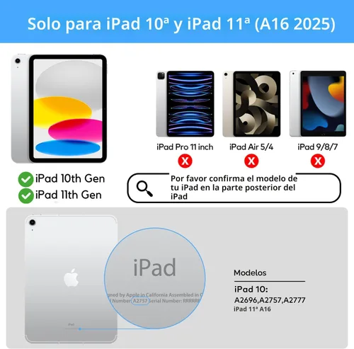 Vista 2 de runelk Funda con teclado para iPad de 10ª generación 2022 y 11ª (A16, 2025) – Teclado estilo mágico con panel multitáctil – Soporte de voladizo