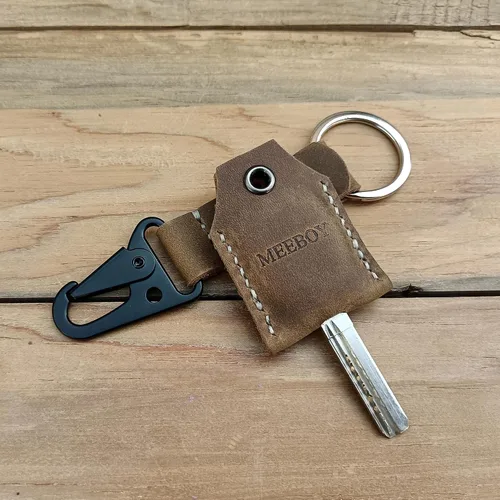 Vista 4 de handmade Keychain leather Protective Key Case Cover key fob protector Key Holder Small Home Storage Bag Key Ring Pouch