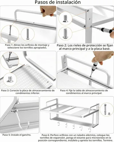 Vista 2 de QWORK Estante para horno de microondas, soportes para horno eléctrico de montaje en pared, aluminio de doble capa para microondas y especias, 2