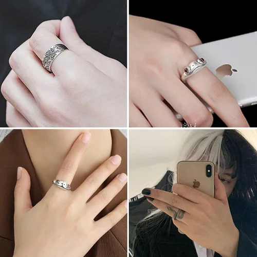 Vista 5 de AIDSOTOU - Juego de anillos abiertos vintage para hombre, con diseño de rana, serpiente, calavera, estilo gótico, punk, para hombres, mujeres