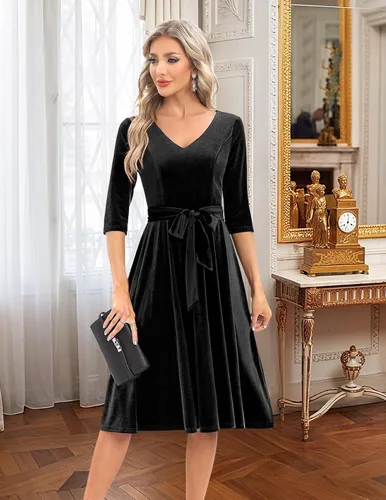 Vista 2 de Bbonlinedress Vestido de té vintage casual para mujer, vestido de cóctel, graduación, vestido de iglesia, cuello en V, mangas 34