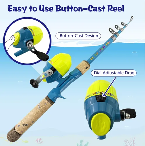 Vista 4 de Kids Rod Set, Kids Fishing Rod and Reel Combo and Fishing Net Tackle Box with Fishing Lure Hook and Bag for Girls Beginners, Kids, Youth Anglers