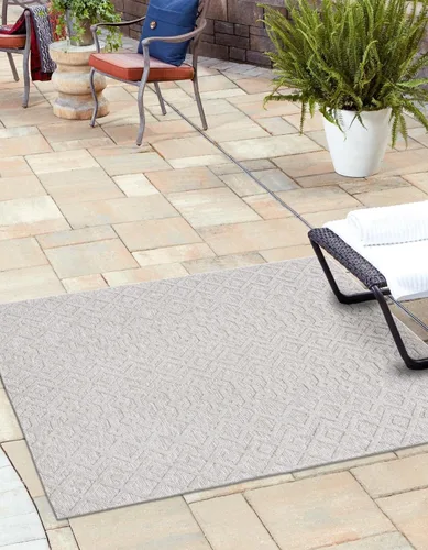 Vista 39 de Unique Loom Alfombra de área de la colección texturizada Trellis para exteriores, color osage, 2 x 3 pies, rectangular, color aguamarina