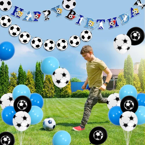 Vista 4 de Decoración de fiesta de cumpleaños de fútbol para niños con tema de fútbol, guirnalda de cumpleaños de fútbol, decoración de cupcakes, globos