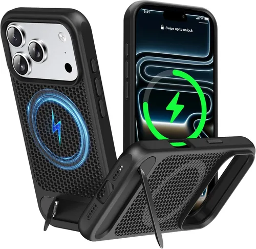 Vista 23 de Funda magnética de disipación de calor para iPhone 13 Pro Max, para MagSafe, protección contra caídas Coolingf, funda con función atril ajustable