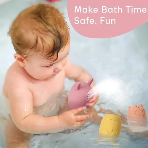 Vista 4 de Juguetes de baño de silicona, juguetes de bañera exprimibles para niños de 6 a 12 a 18 meses, juguetes de baño aptos para niños, juguetes de baby