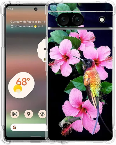 Vista 21 de Funda para Google Pixel 7a, diseño de mariposas azules, rosas, protección contra caídas, a prueba de golpes, TPU de cuerpo completo, resistente a