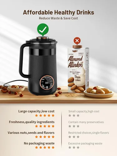 Vista 8 de Máquina para hacer leche de frutos secos, 35 oz casera de soja, almendra, avena, coco, bebidas a base de plantas y sin lácteos, máquina automática