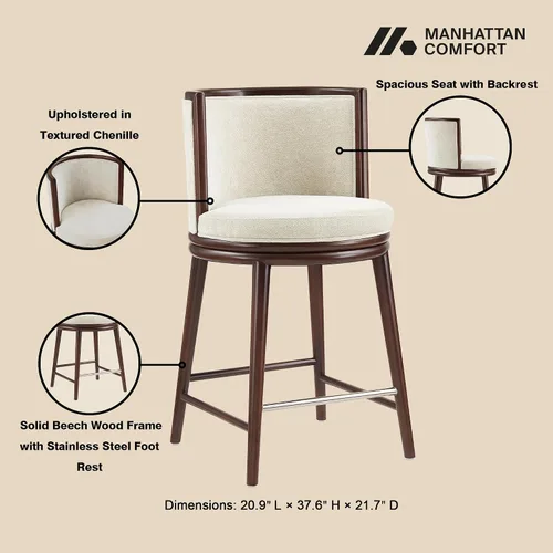 Vista 7 de Manhattan Comfort Taburete tapizado de madera moderno Evalyn Crema